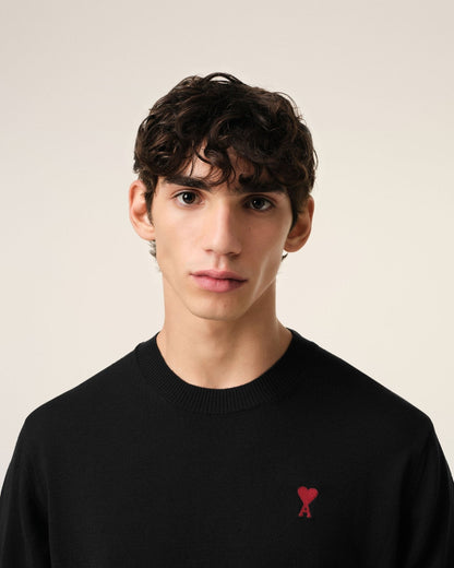BLACK WOOL AMI CREW NECK SWEATER