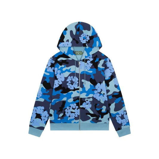 DENIM TEARS ZIP HOODIE BLUE CAMO COTTON WREATH